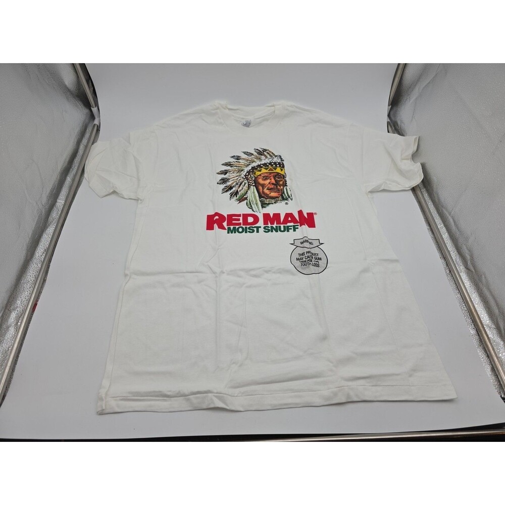 NOS Vintage 90s RED MAN Moist Snuff T-SHIRT Indian TOBACCO Tee SINGLE Stitch XL